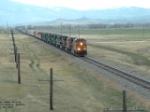 BNSF 4091 DASH 9 leading 10 locomotives east out of town